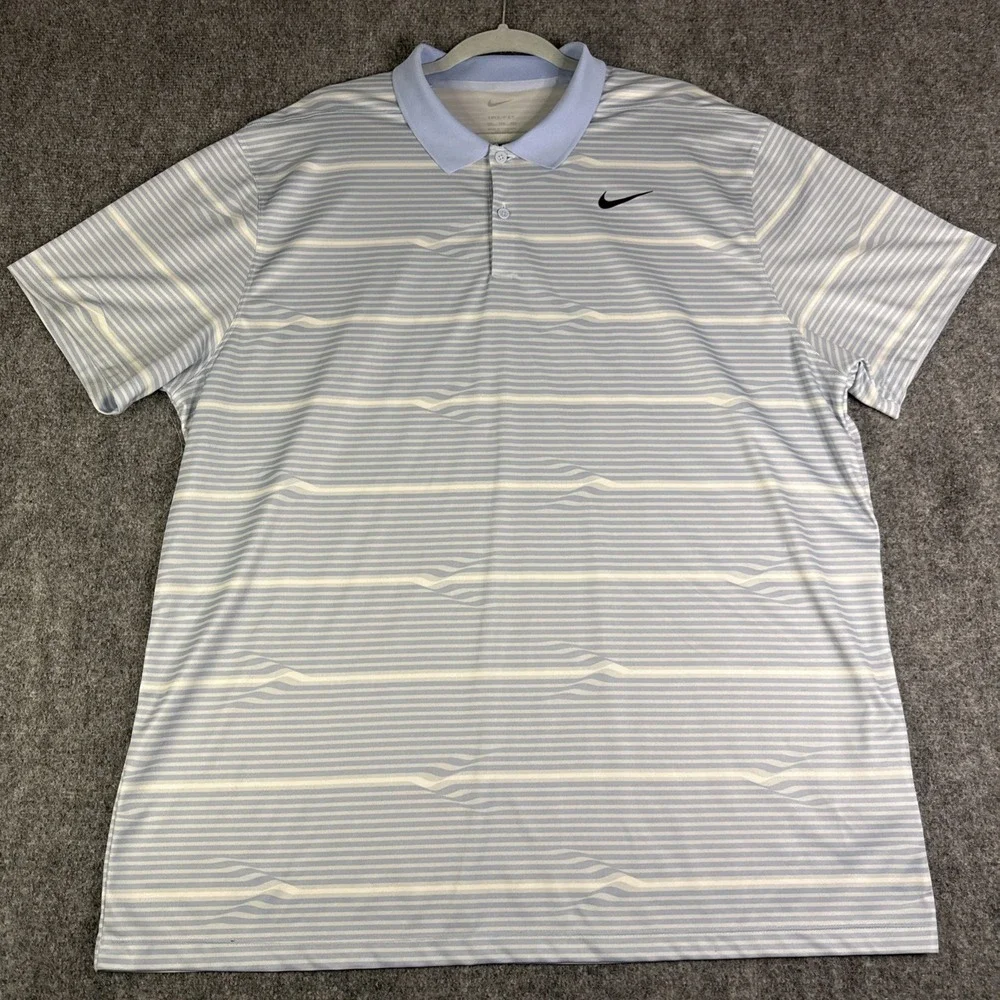 Nike Men's Dri-FIT Victory XXL Blue White Striped Golf Polo Shirt FD5829 - Picture 2 of 8